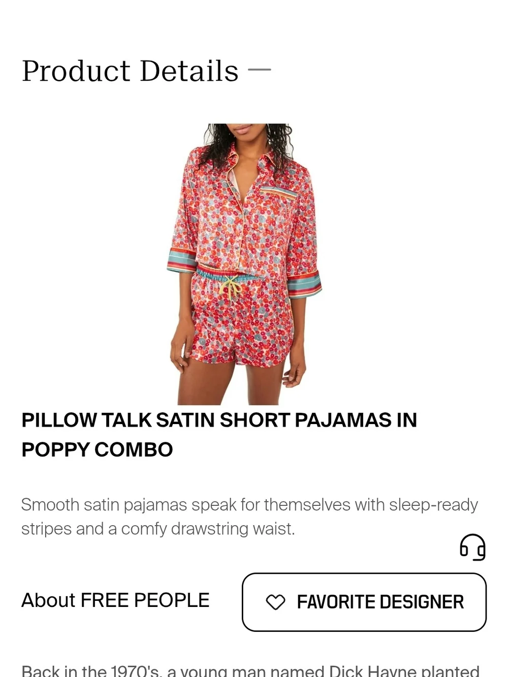 Free People Red Floral Short Pajama Set with Aqua Trim